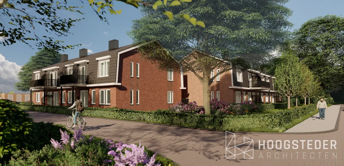 Woongebouw met zorgappartementen in rode baksteen langs een dorpsstraat in Heino